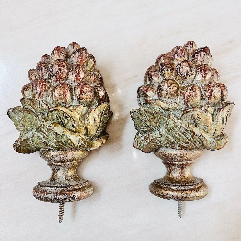 Vintage Wooden half Pinecone Acorn Finials 5 3/4” x 3 1/2” New